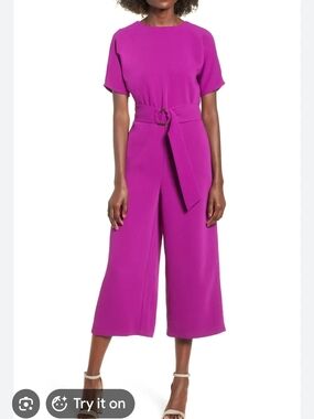 june & hudson Bold Magenta Belted Wide-Leg Jumpsuit - Size XL
